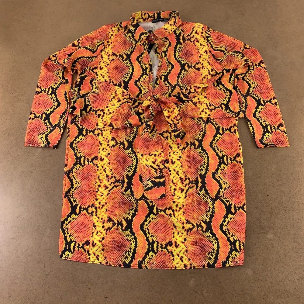 I Saw It First Women's Size 6 Bright Snake Print Collared Tie Waist Dress NWT